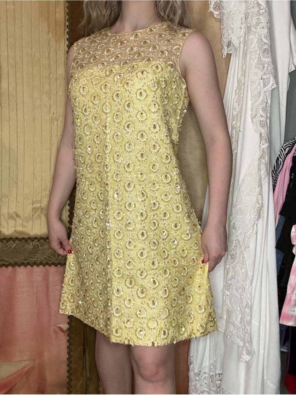 Vintage 1960’s Yellow Embellished Mini Dress